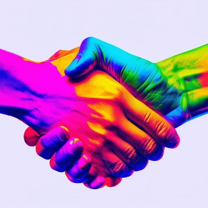 a handshake using the brand colors on aqurate