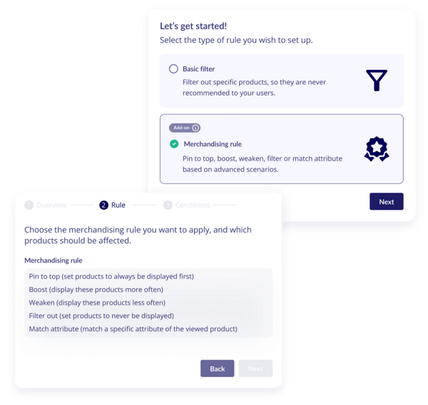 Aqurate custom Merchandising rules - app preview